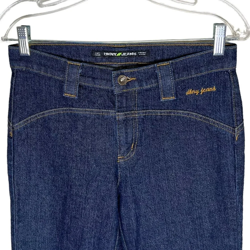Y2K DKNY Pocketless Straight Leg Jeans Dark Wash Contrast Sticking Size 6 - Picture 4 of 5